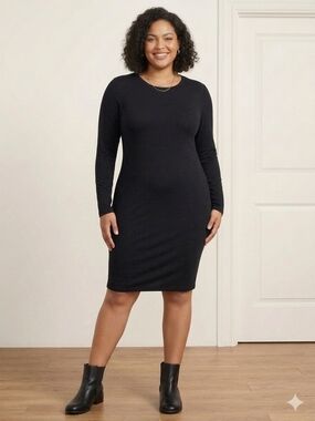 SHEIN Black Long Sleeve Crewneck Shift Dress